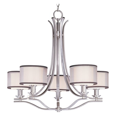 Maxim Five Light Satin Nickel Satin White Glass Drum Shade Chandelier 23035SWSN